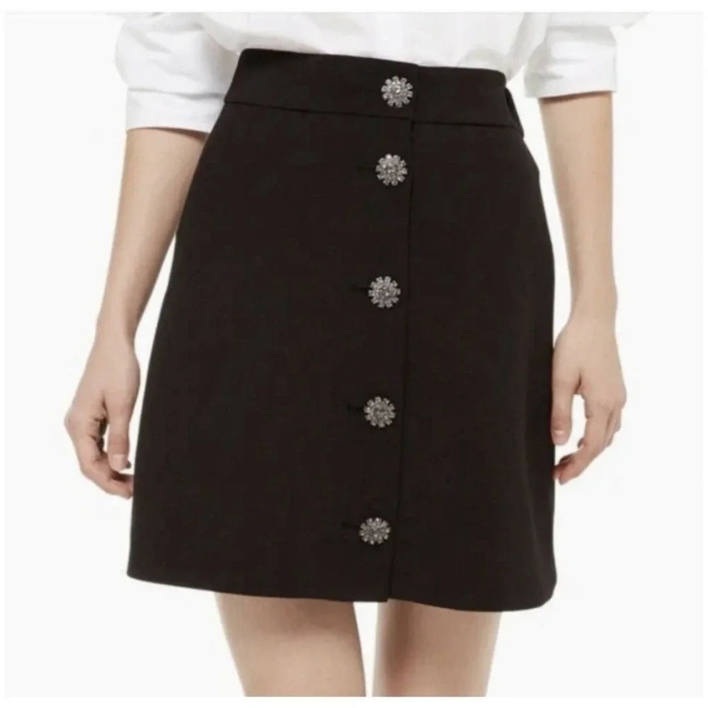 KATE SPADE NEW YORK Crystal Embellishments Flower‎ Gems Mini Skirt Size 6 Black
